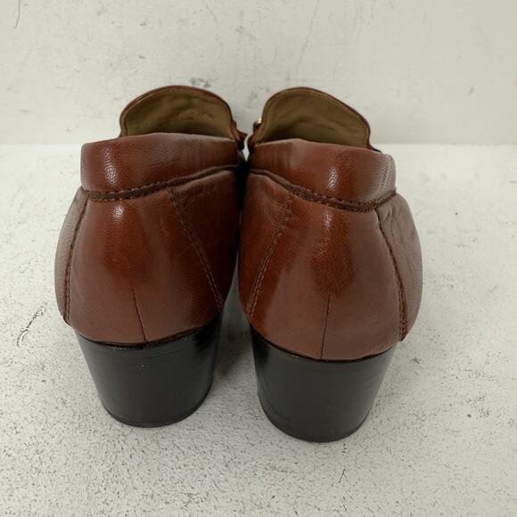 Robert Zur Brown Leather Heeled Loafer Gold Women's Size 9.5 - Picture 3 of 9